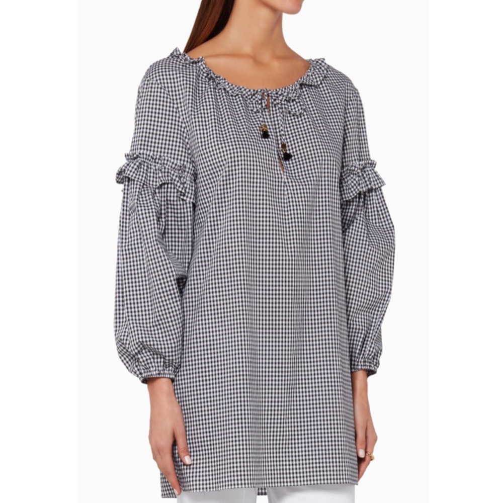 NICHOLAS Gingham Gathered Sleeve Tunic New with tags